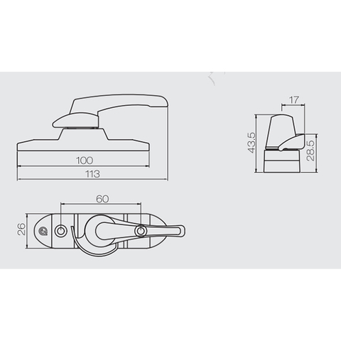 出厂价铝合金推拉门窗月牙锁SB43