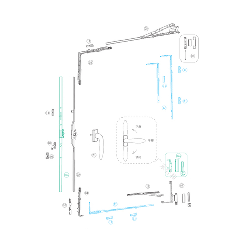 适用于 UPVC 窗户的高品质倾斜转动硬件系统 PXS02